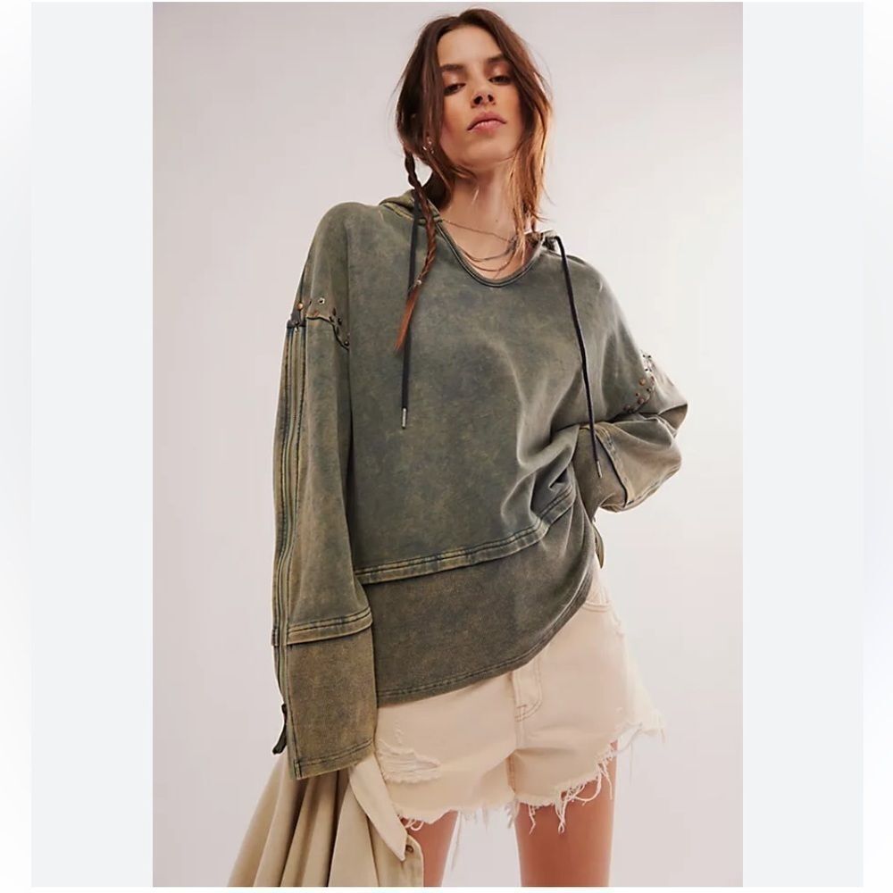 OneTeaspoon Studded Track Warm Up Hoodie by Free People size M $178
